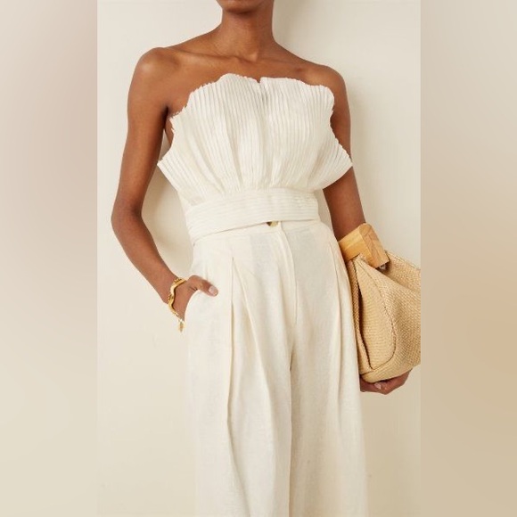 Andres Otalora Tops - Andres otalora Gingko pleated silk strapless crop top